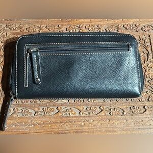 Leather wallet with floral satin lining